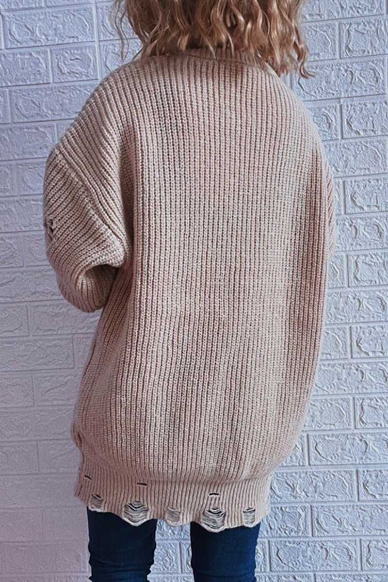 Street Solid Ripped O Neck Tops