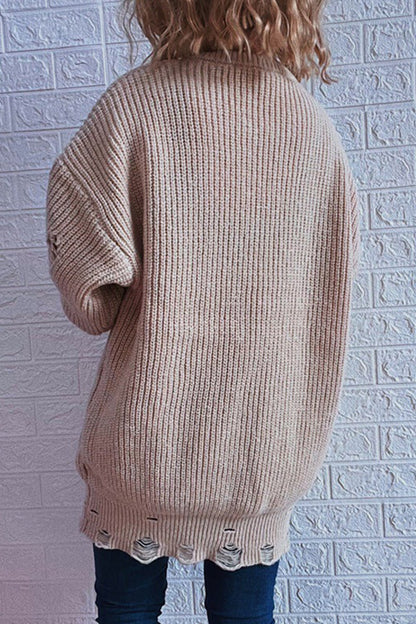 Street Solid Ripped O Neck Tops