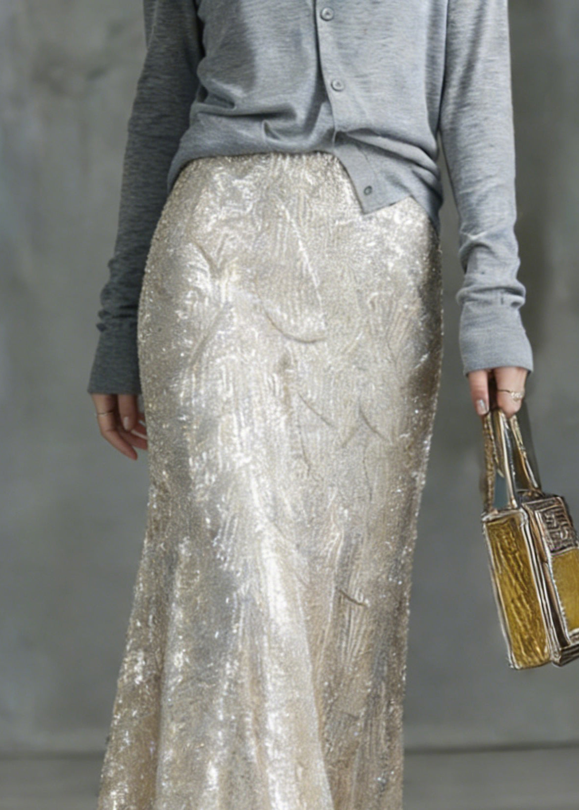 Fashion Silver High Waist Sequins A Line Skirt