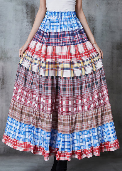 Colorblock Patchwork Cotton Skirts Plaid Exra Large Hem Summer