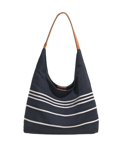 Retro Navy Striped Solid Durable Canvas Satchel Handbag