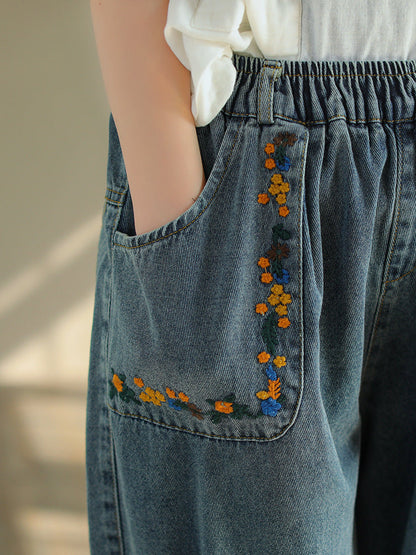 Vintage Ripped Embroidered Denim Harem Pants