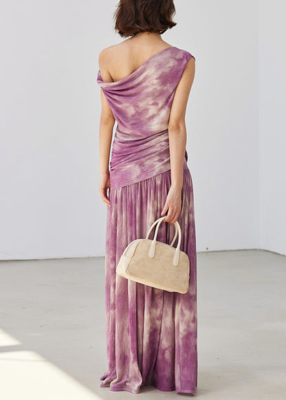 Beautiful Purple Tie Dye Wrinkled Tulle Two Pieces Set Sleeveless