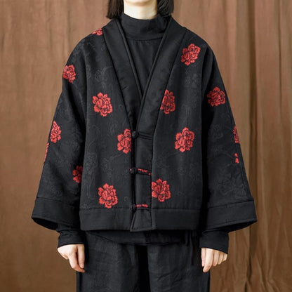 Retro Floral Cotton Linen Quilted Loose Coat