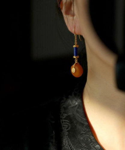 Vintage Orange Sterling Silver Overgild Amber Drop Earrings