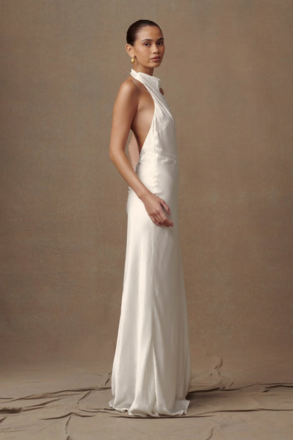 Esther Iridescent Satin Cowl Maxi Dress - Ivory