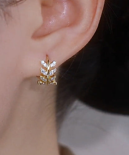 Vintage Gold Sterling Silver Overgild Zircon Ear of Wheat Hoop Earrings