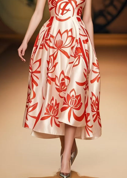 Elegant Champagne Print Silk Party Dresses Summer