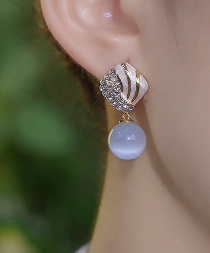 Elegant Light Blue Alloy Zircon Cat's Eye Stone Drop Glaze Drop Earrings