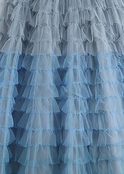 Beautiful Blue High Waist Patchwork Tulle A Line Skirts Summer