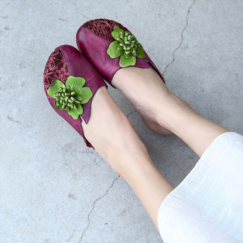 2022 Vintage Floral Plaited Leather Casual Slippers