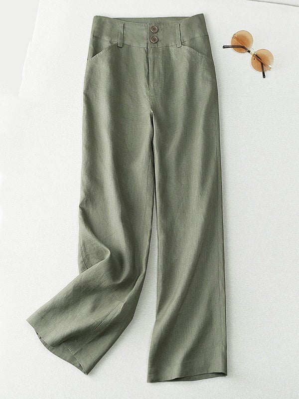 Loosen Solid Color Casual Wide Leg Linen Pants