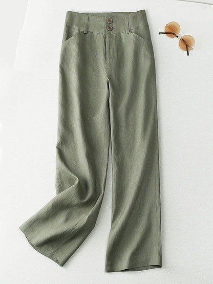 Loosen Solid Color Casual Wide Leg Linen Pants