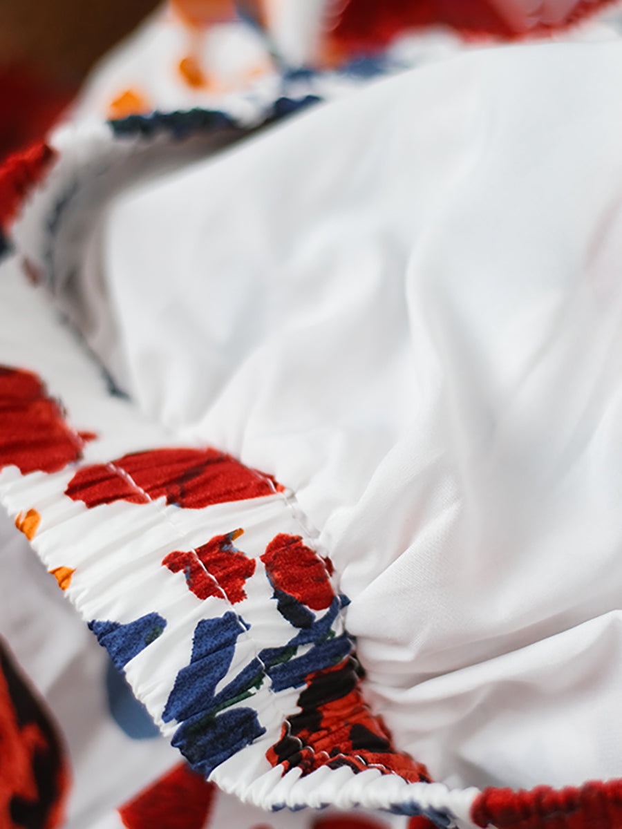 Floral Casual Elastic Waist Cotton Skirt