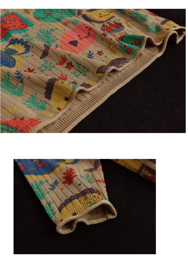 Vintage-Print Cotton-Knit Top