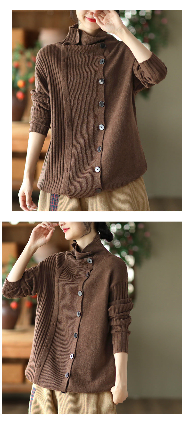 Color-Block Long-Sleeved Knitted Elastic Slim Sweater