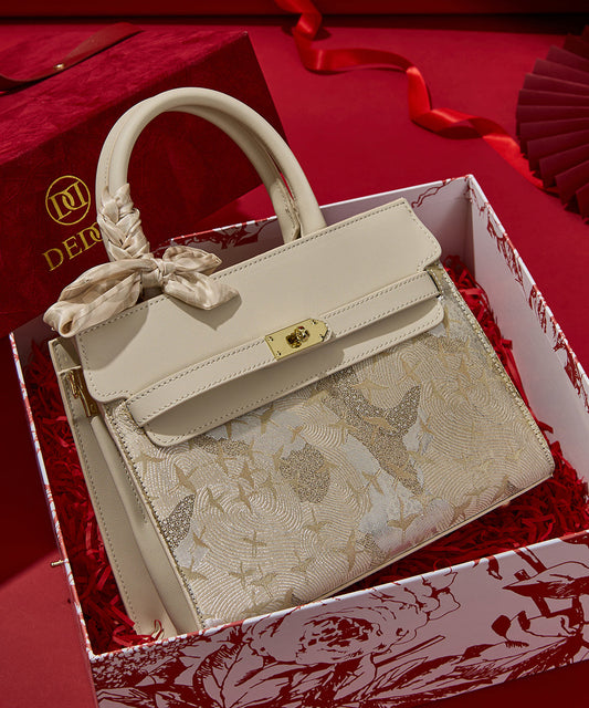 Classy Beige Embroidered Faux Leather Micro Bag