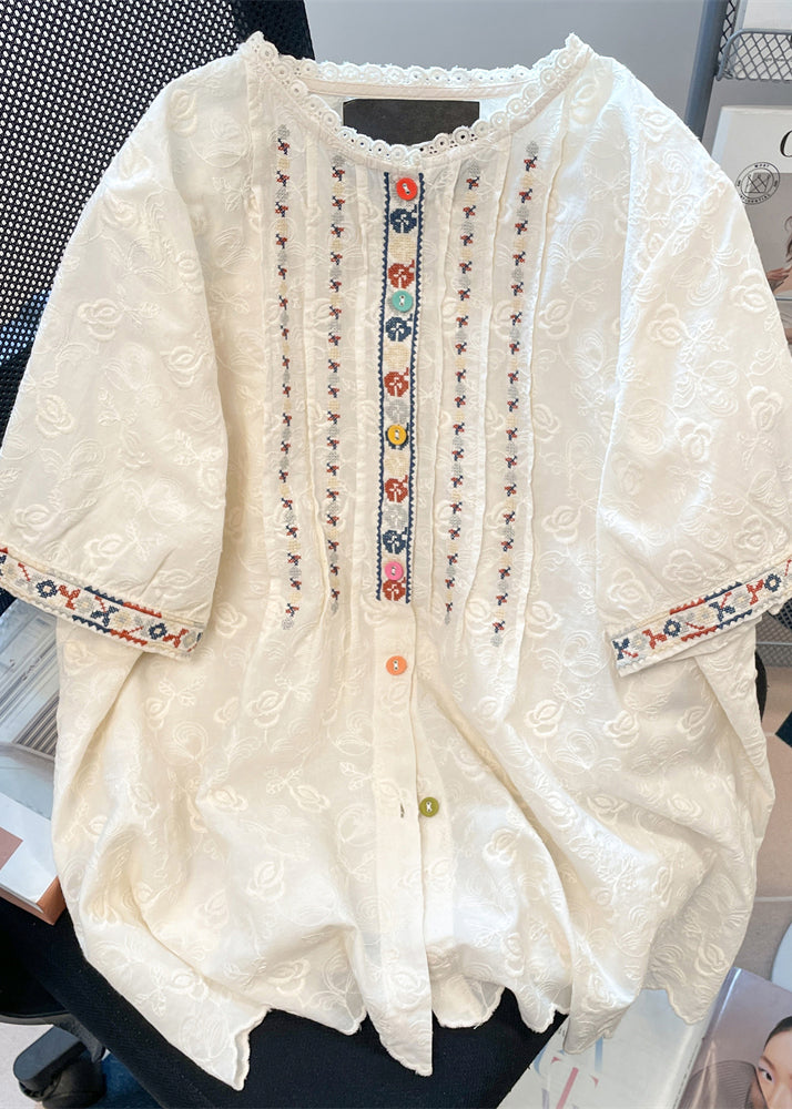 Women White Embroidered Lace Loose Shirts Summer