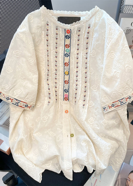Women White Embroidered Lace Loose Shirts Summer