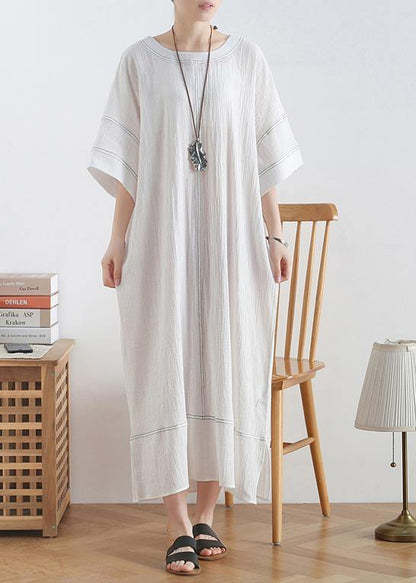 Loose o neck baggy linen summer clothes For Women design white Dresses