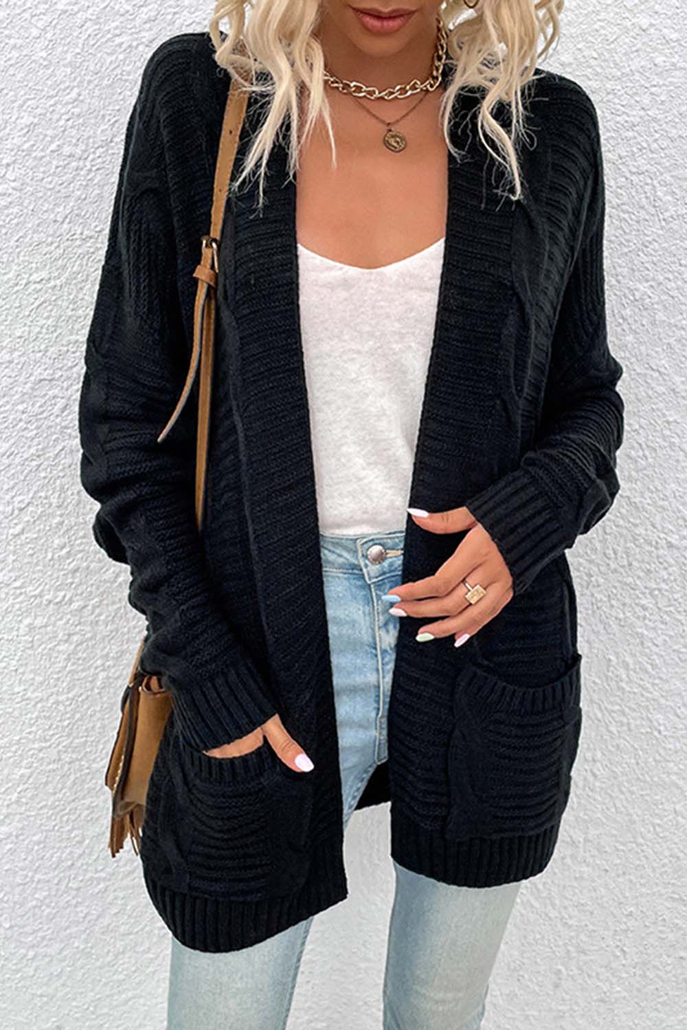 Mid-Length Twisted Rope Cardigan