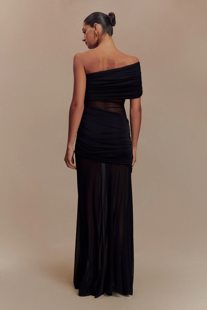 Sexy Sleeveless Cold-Shoulder See-through Solid Color Dress