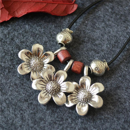 Vintage Wood Beads Indie FolkAlloy Necklace