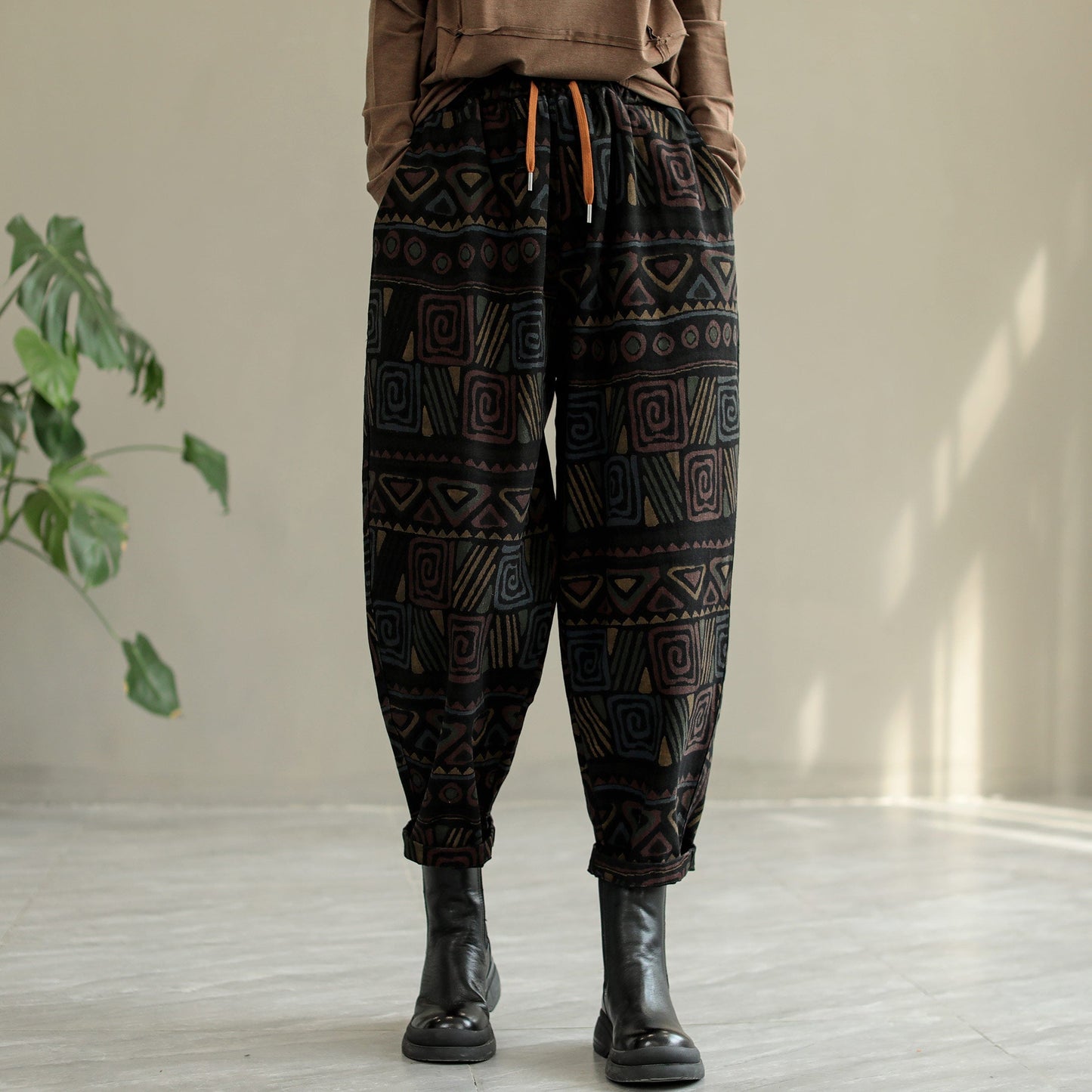 Women Retro Print Autumn Loose Casual Jeans