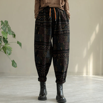 Women Retro Print Autumn Loose Casual Jeans
