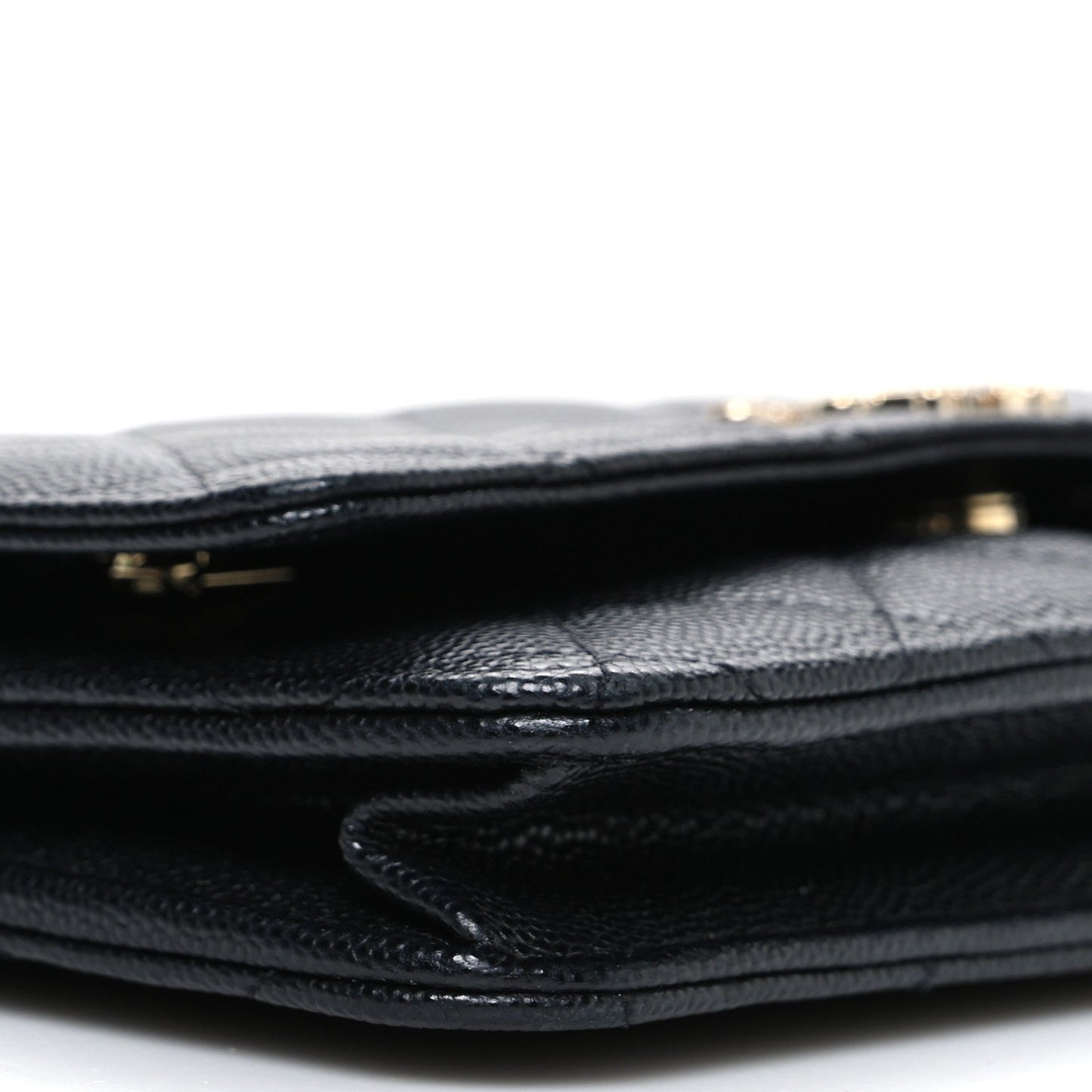Shiny Caviar Enamel Quilted CC Wallet On Chain WOC Black