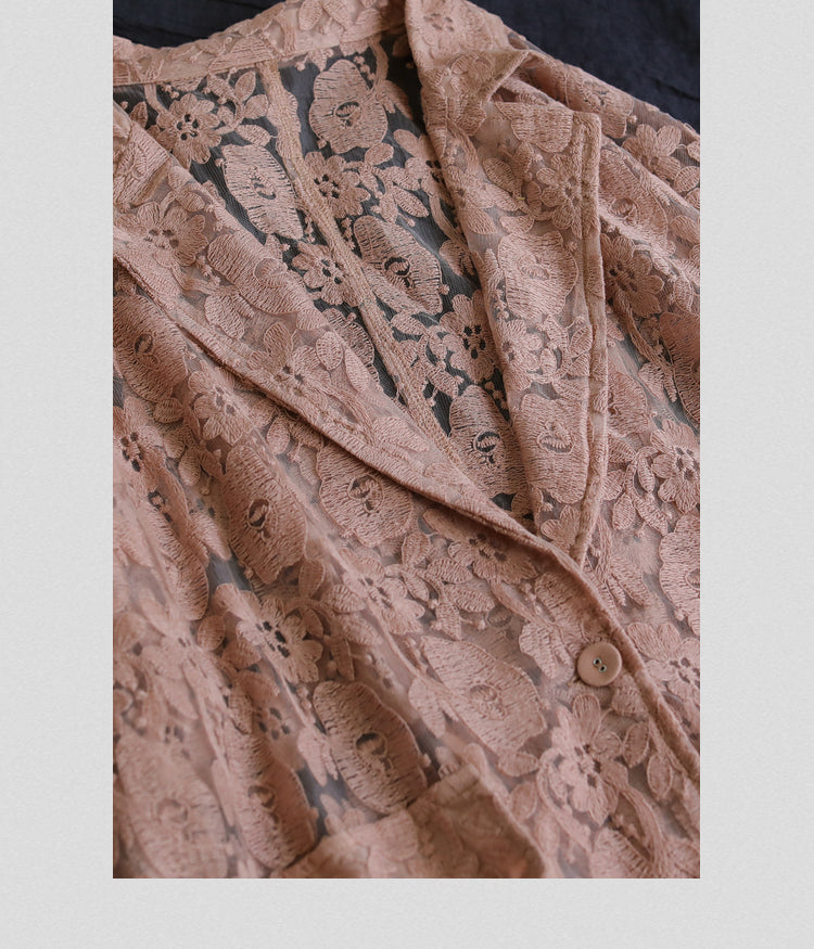 Loose Lace Embroidered Suit Collar Casual Slim Coat