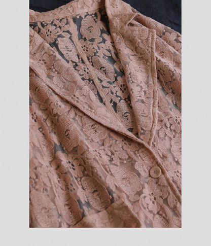 Loose Lace Embroidered Suit Collar Casual Slim Coat