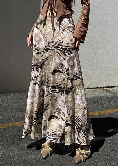 Vintage Print High Waist Cotton Skirt Summer