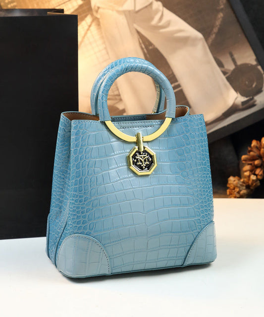 Women Dark Blue Large Capacity Calf Leather Tote Handbag