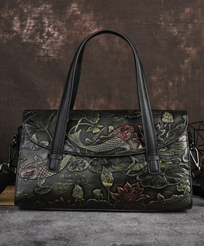 Chinese Style Women Gold Calf Leather Tote Crossbody Bag