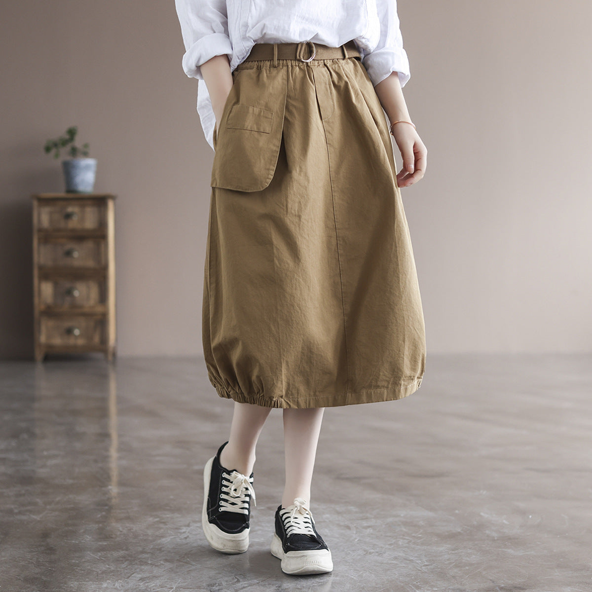 Cozy Solid Cotton Vintage Loose Skirt