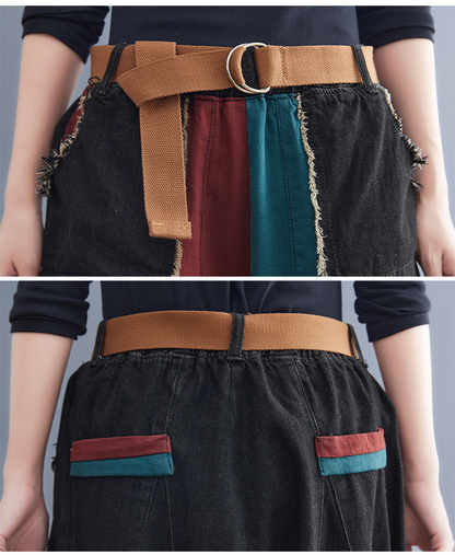 New Literary Plus Size Stitching Denim Harem Pants