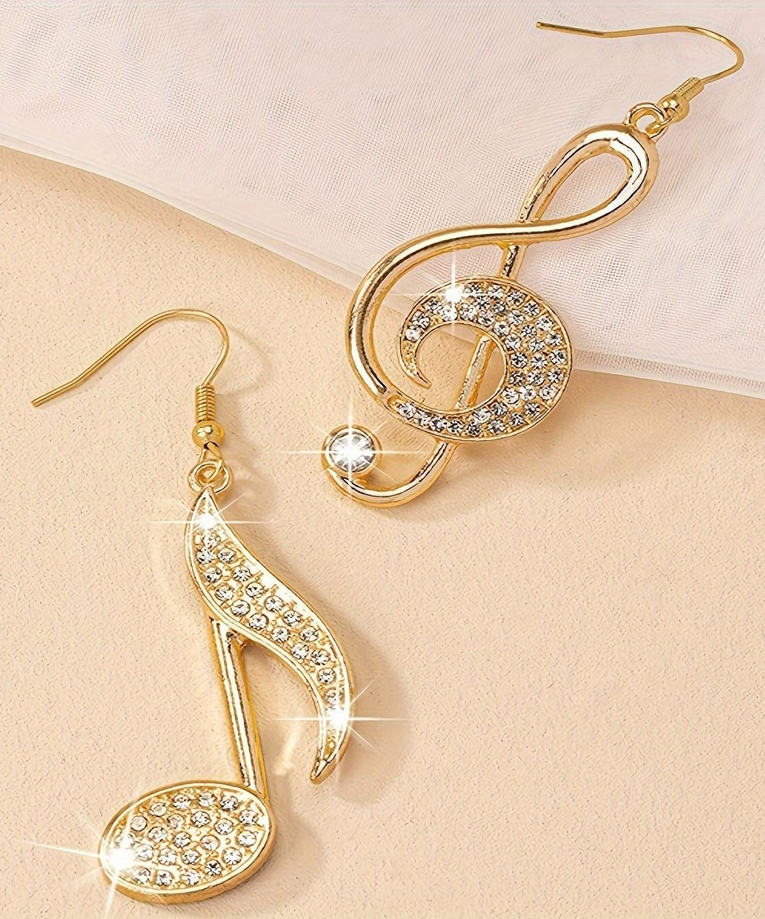 Fashion Gold Copper Overgild Zircon Asymmetrical Musical Note Drop Earrings