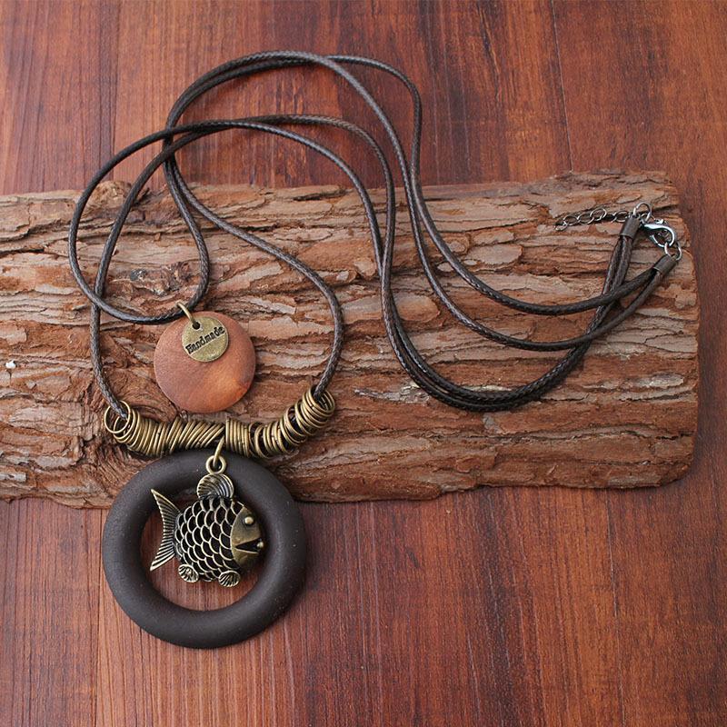 Ethnic Style Vintage Fish Pendant Women Necklace