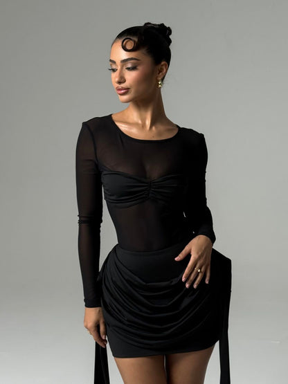 Sexy round Neck Slim-Fit See-through Dress