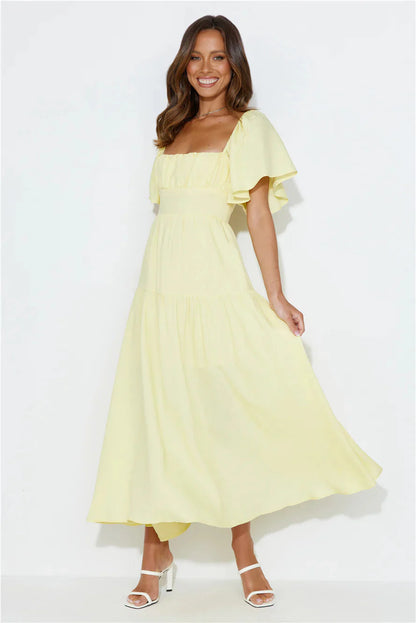 Summertime Heat Puff Sleeve Maxi Dress Yellow