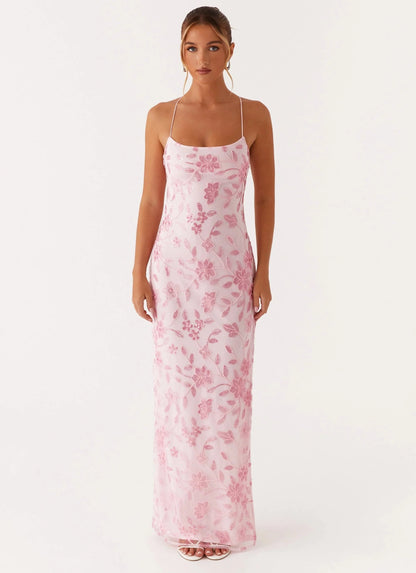 Bright Lights Beaded Maxi Dress - Pink