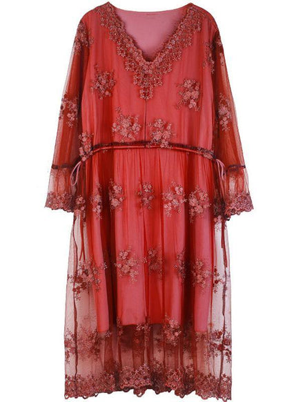 Elegant Mulberry V Neck Petal Sleeve Mini Summer Lace Dress