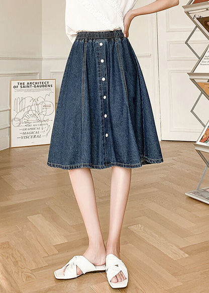Natural Navy Elastic Waist Button 2022 Cotton Denim Skirts Cozy