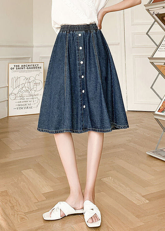 Natural Navy Elastic Waist Button 2022 Cotton Denim Skirts Cozy