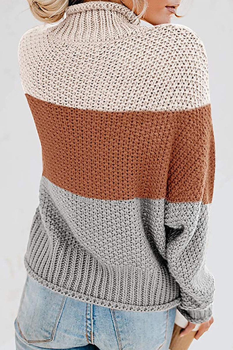 Casual Patchwork Contrast Turtleneck Tops(7 Colors)