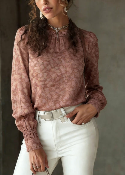 Casual Ruffled Patchwork Print Shirt Spring