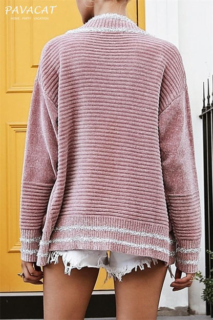 Elegant Chenille Tassel Pocket Sweater Cardigan
