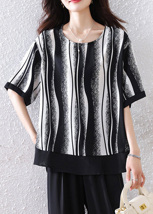 Fine Black Oversized Striped Tank Half Sleeve