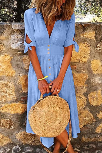 Casual Vacation Button Knot Sleeve Dress